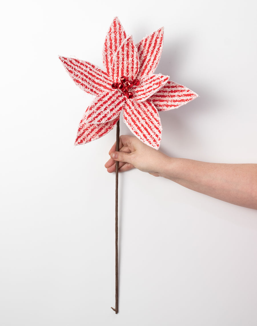 12" x 25" Stripe Fuzzy Fabric Poinsettia Stem: Red & White (10 Yards)