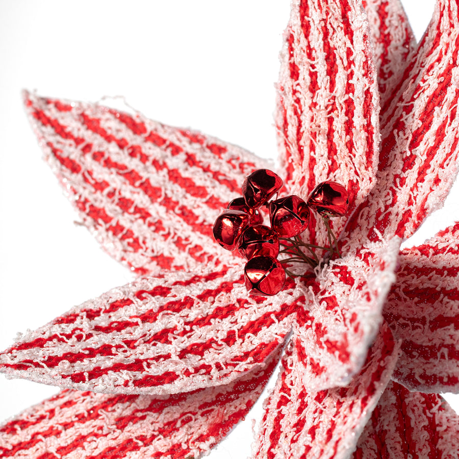 12" x 25" Stripe Fuzzy Fabric Poinsettia Stem: Red & White (10 Yards)