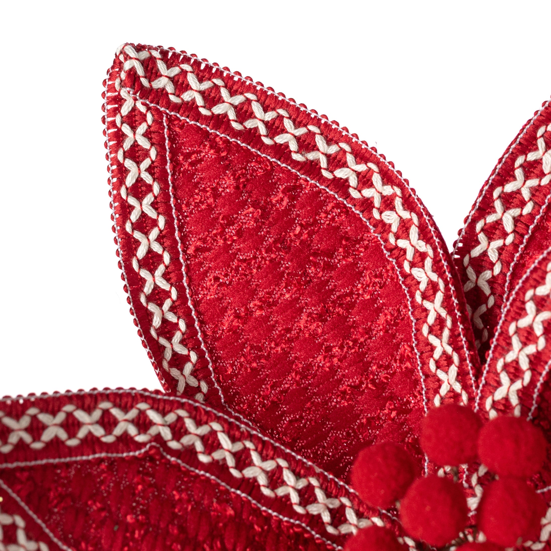 12.5" x 25"  Yarn Stitched Edge Poinsettia Stem: Red