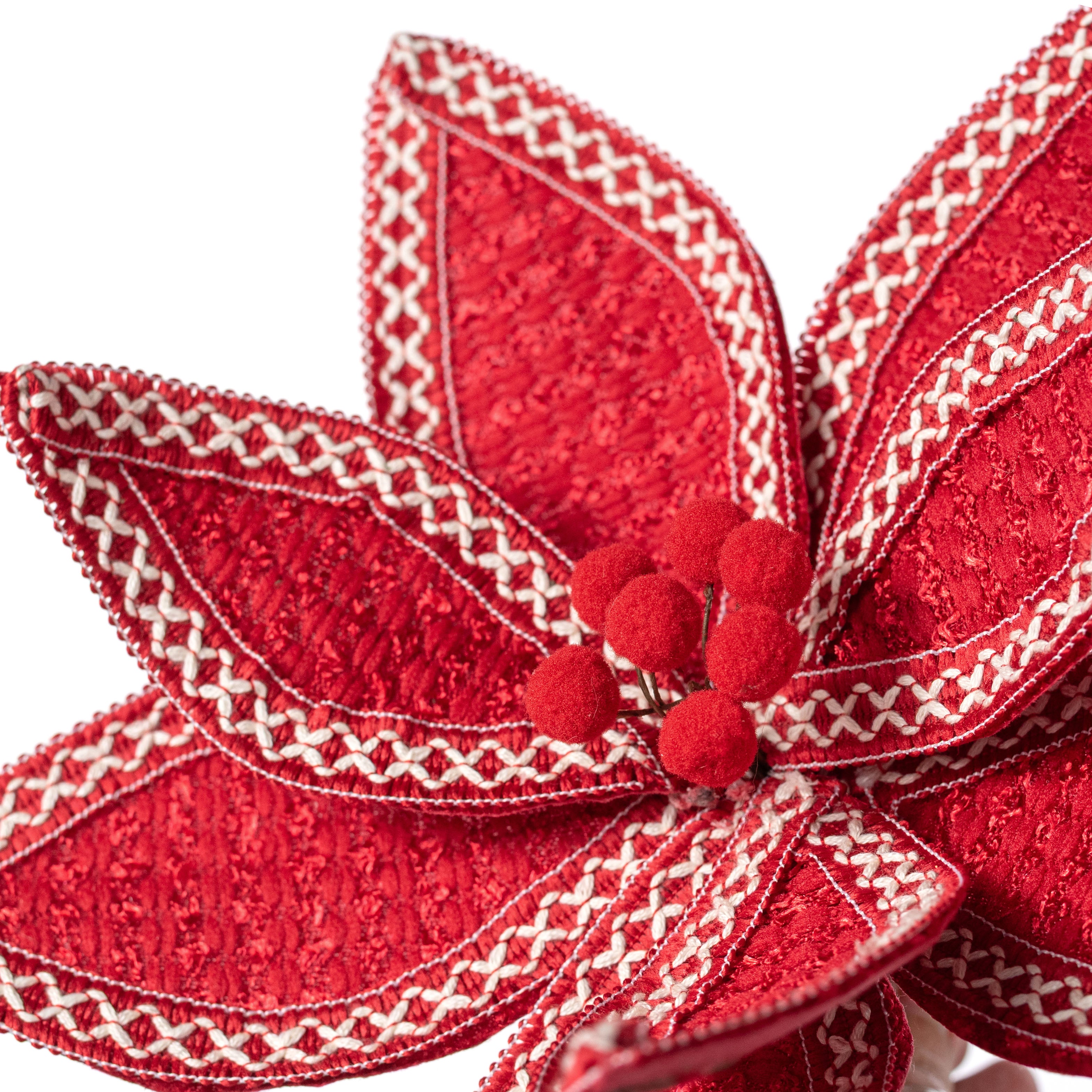 12.5" x 25"  Yarn Stitched Edge Poinsettia Stem: Red