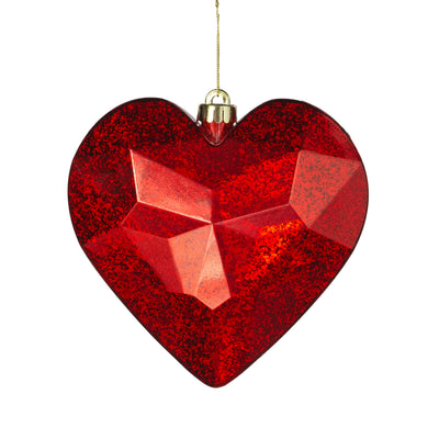 7.25" Antiqued Heart Gem Ornament: Mercury Red