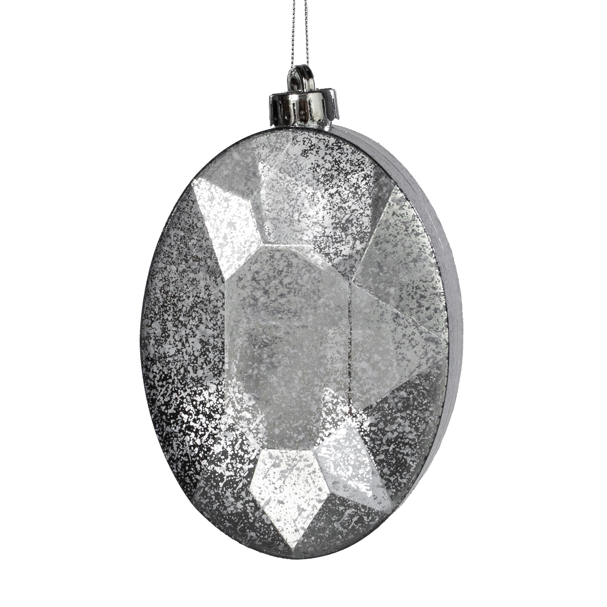 6.5" Antiqued Oval Gem Ornament: Mercury Silver