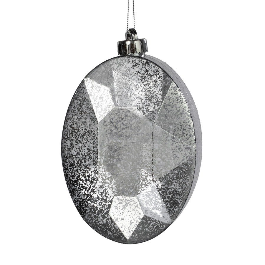 6.5" Antiqued Oval Gem Ornament: Mercury Silver