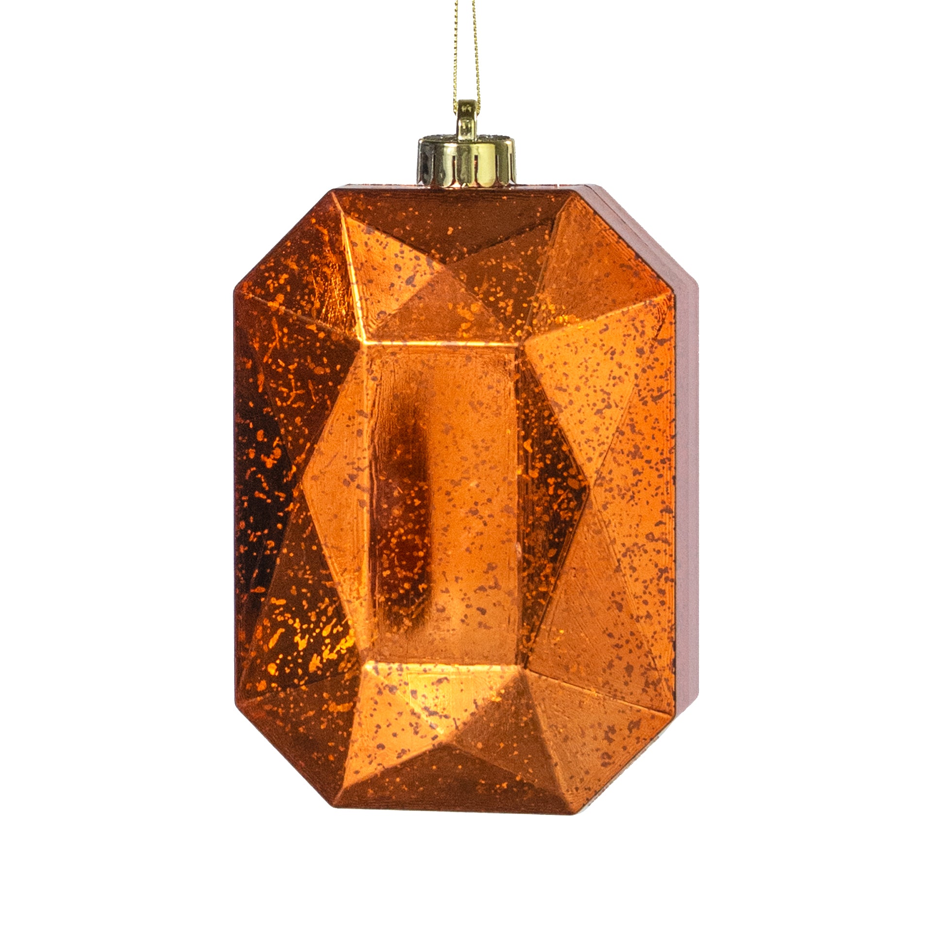 6.25" Antiqued Rectangle Gem Ornament: Mercury Copper Orange