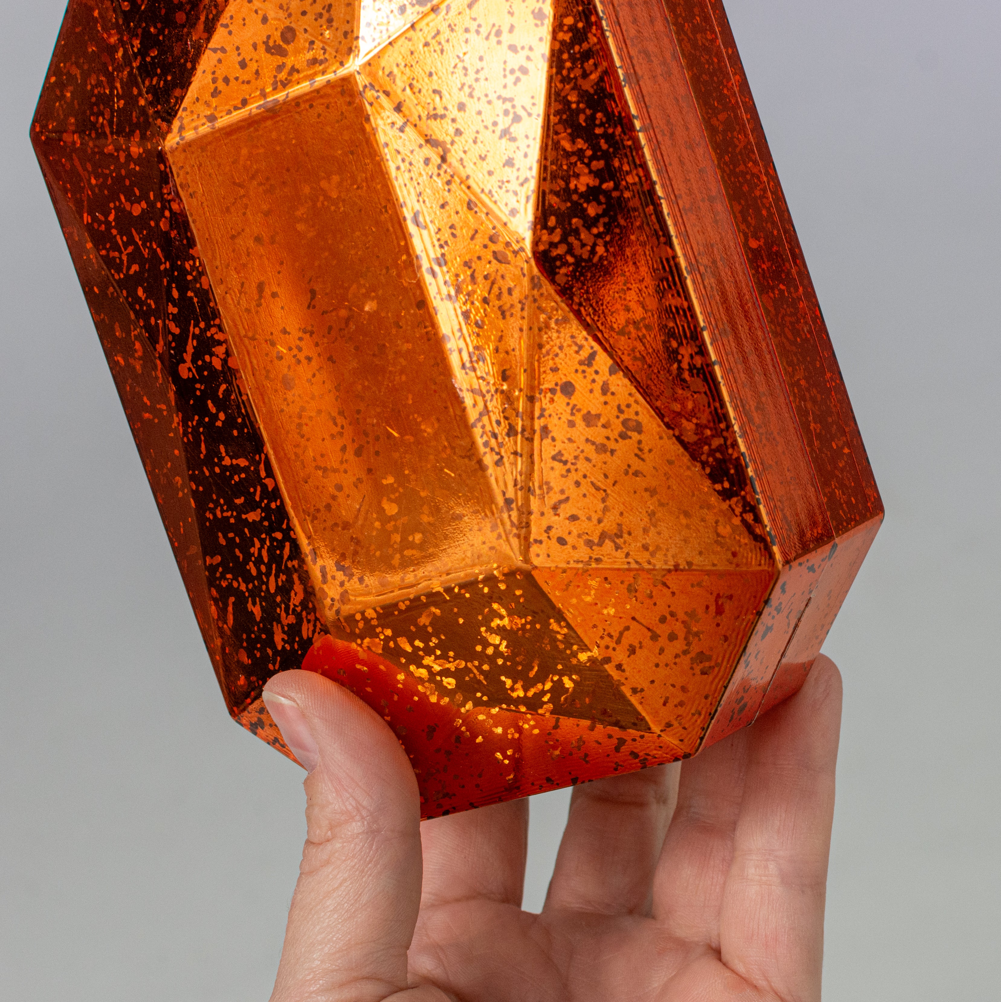 6.25" Antiqued Rectangle Gem Ornament: Mercury Copper Orange