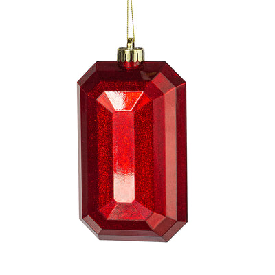 7" Rectangle Gem Ornament: Glitter Inside Red