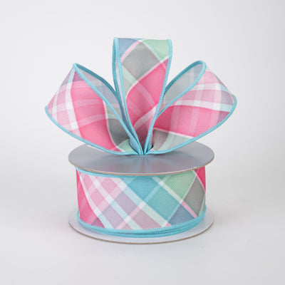 1.5" Deluxe Bold Plaid Ribbon: Teal, Pink & Mint (10 Yards)