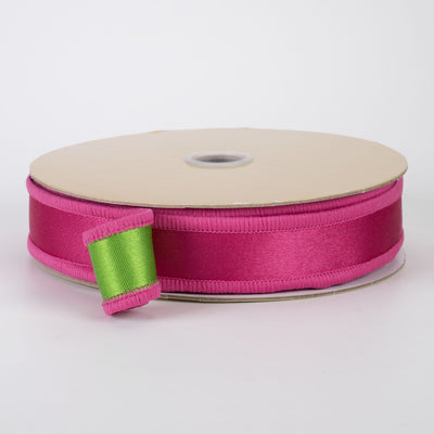 7/8" Double Sided Fused Satin Ribbon: Hot Pink & Fresh Green (10 Yards)