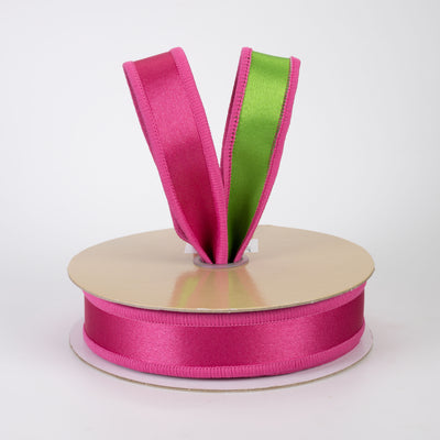7/8" Double Sided Fused Satin Ribbon: Hot Pink & Fresh Green (10 Yards)