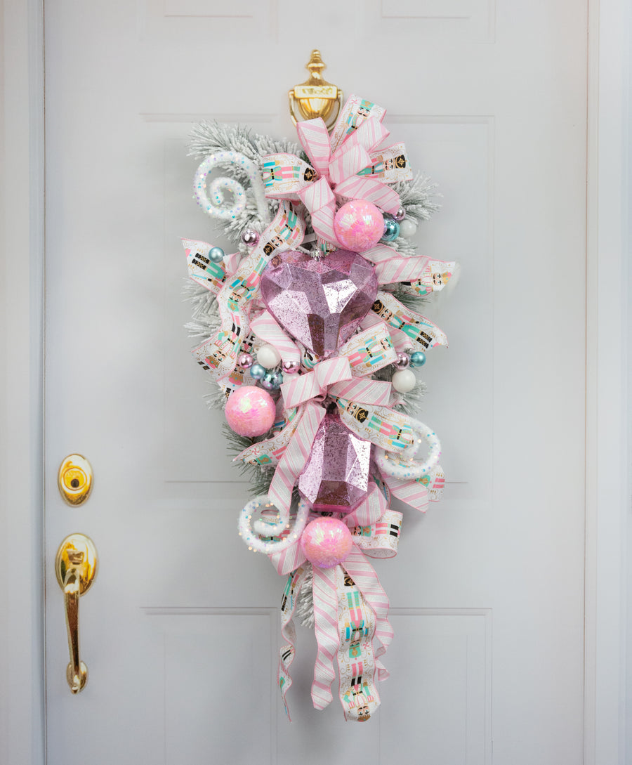 7.25" Antiqued Heart Gem Ornament: Mercury Pink