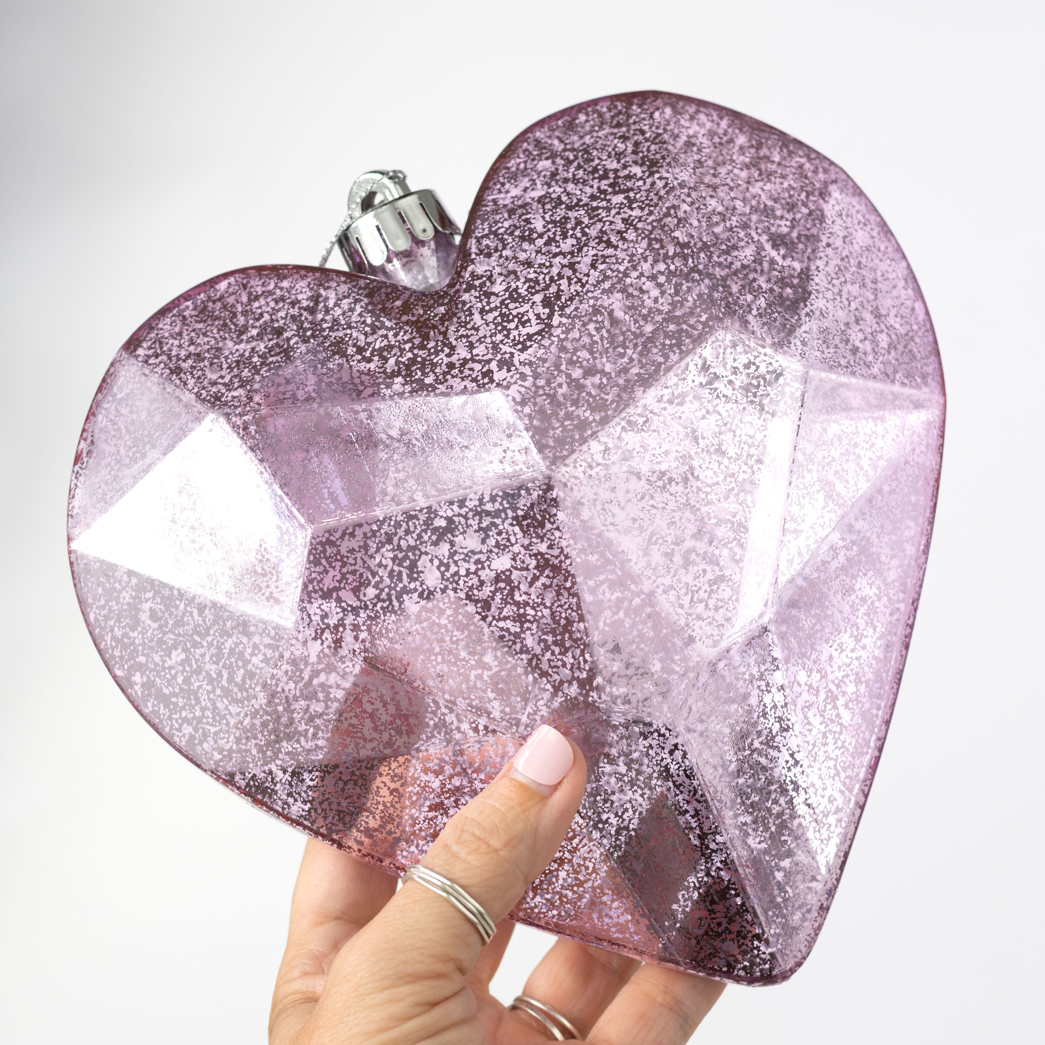 7.25" Antiqued Heart Gem Ornament: Mercury Pink