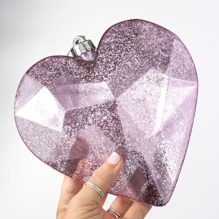 7.25" Antiqued Heart Gem Ornament: Mercury Pink