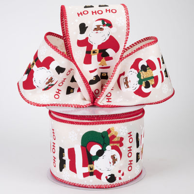 2.5" Santa Claus Ribbon: Brown Skin on Ivory (10 Yards)