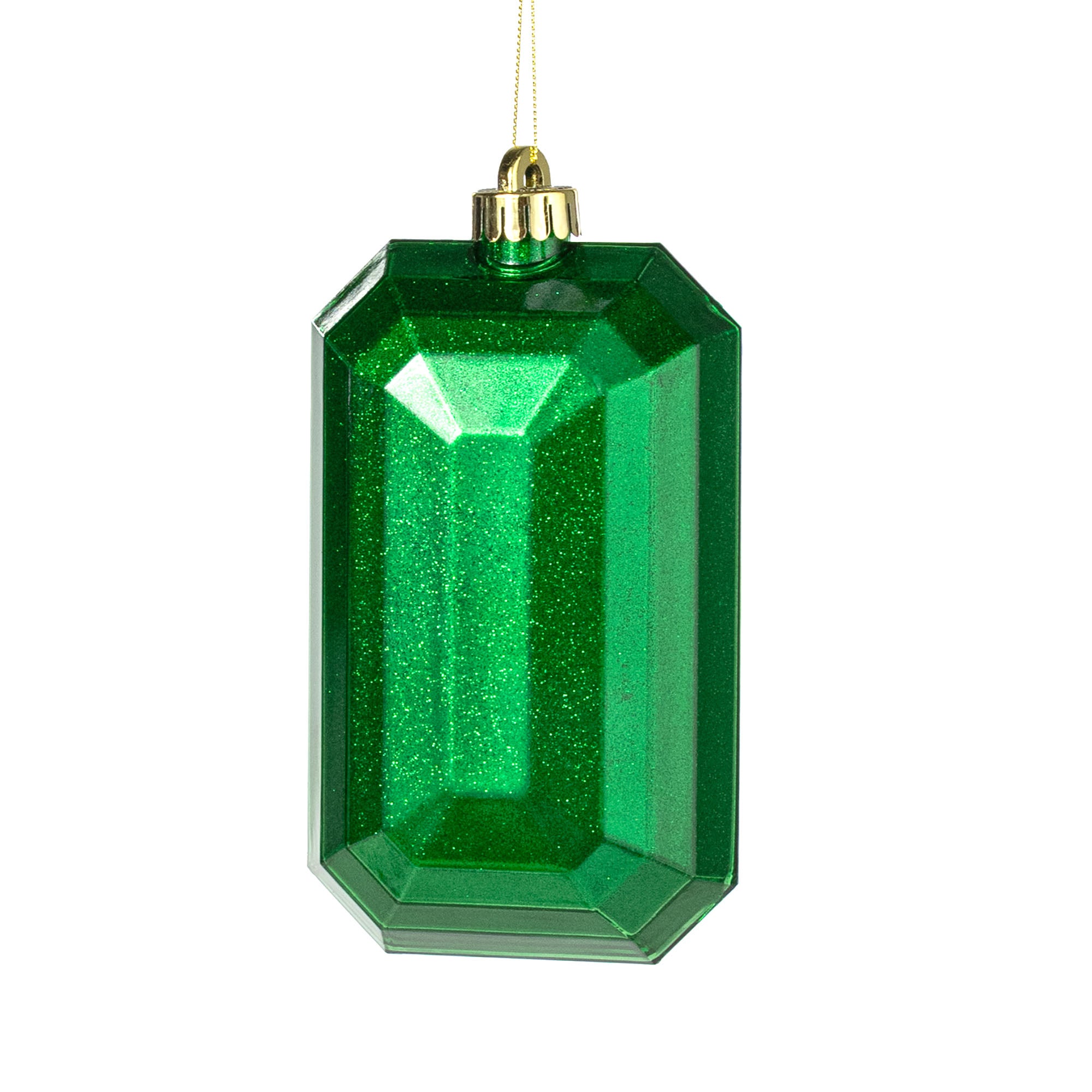 7" Rectangle Gem Ornament: Glitter Inside Emerald Green
