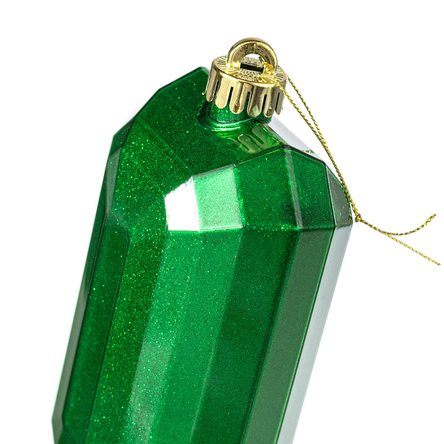 7" Rectangle Gem Ornament: Glitter Inside Emerald Green
