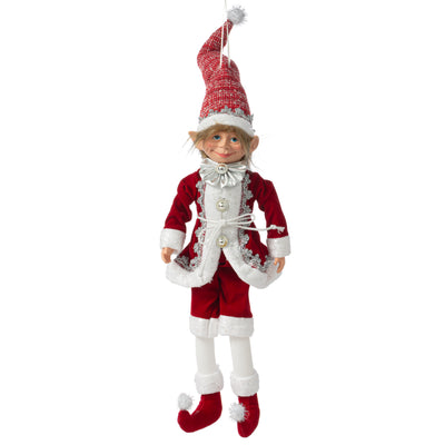 18" Velvet Fur Elf Ornament: Red