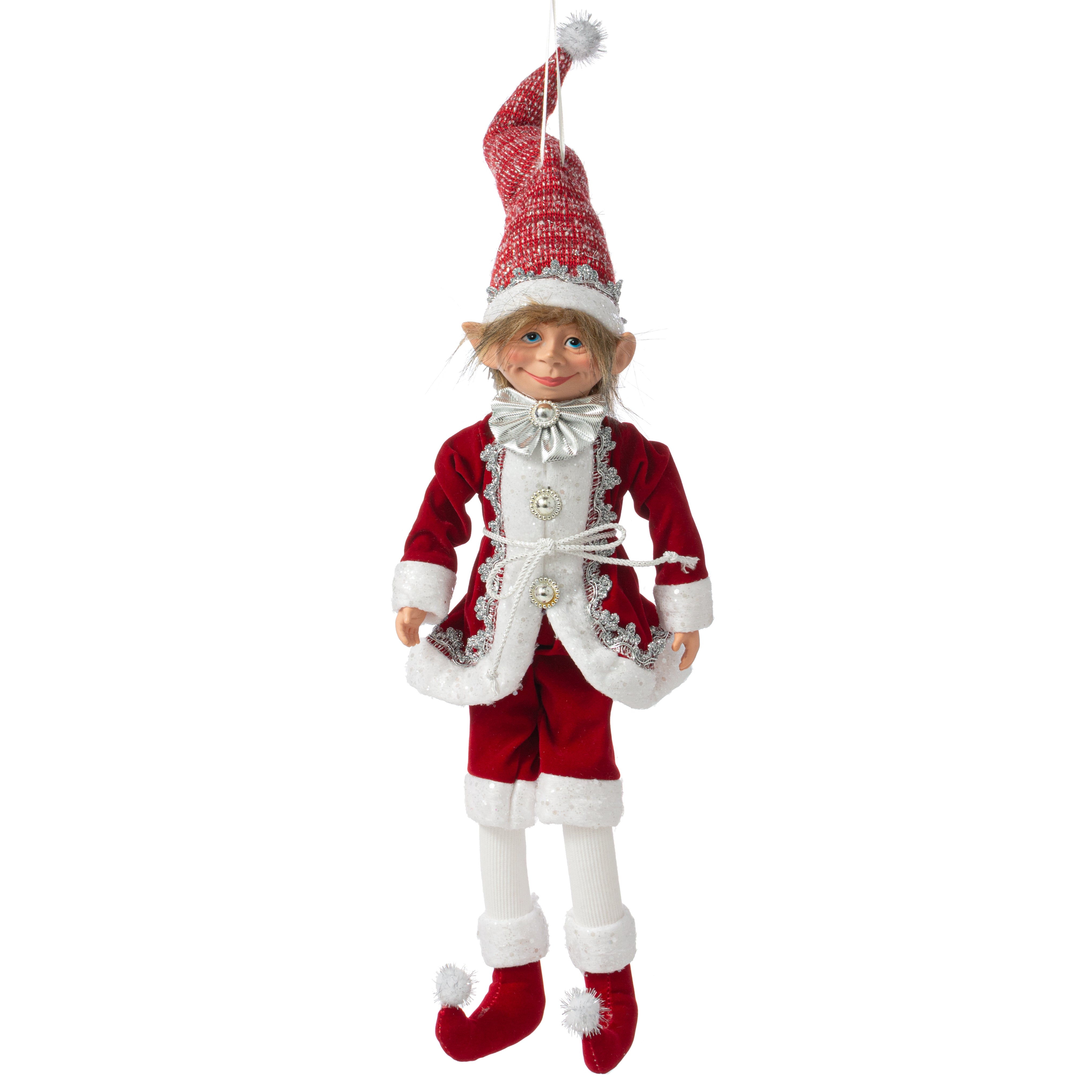 18" Velvet Fur Elf Ornament: Red