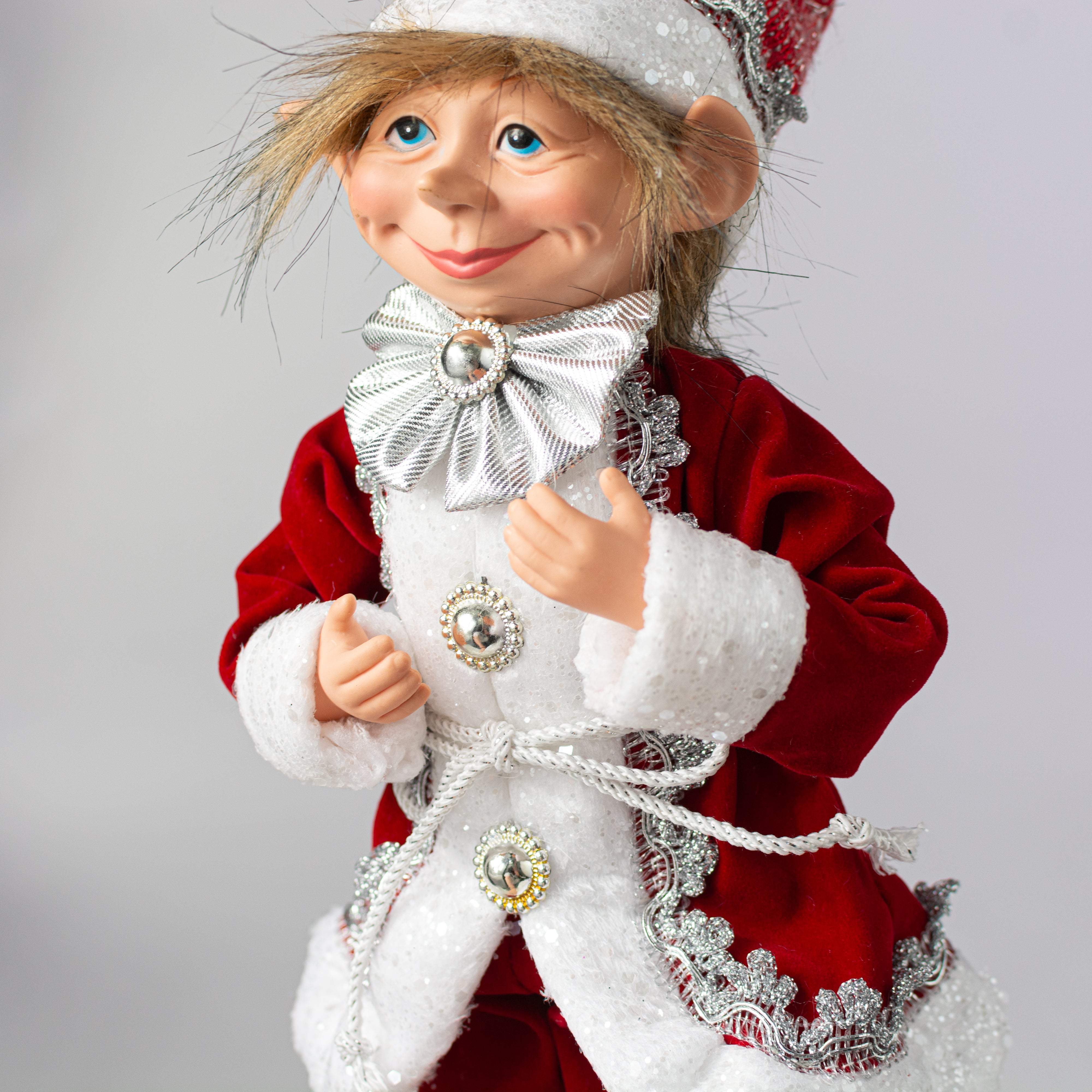 18" Velvet Fur Elf Ornament: Red