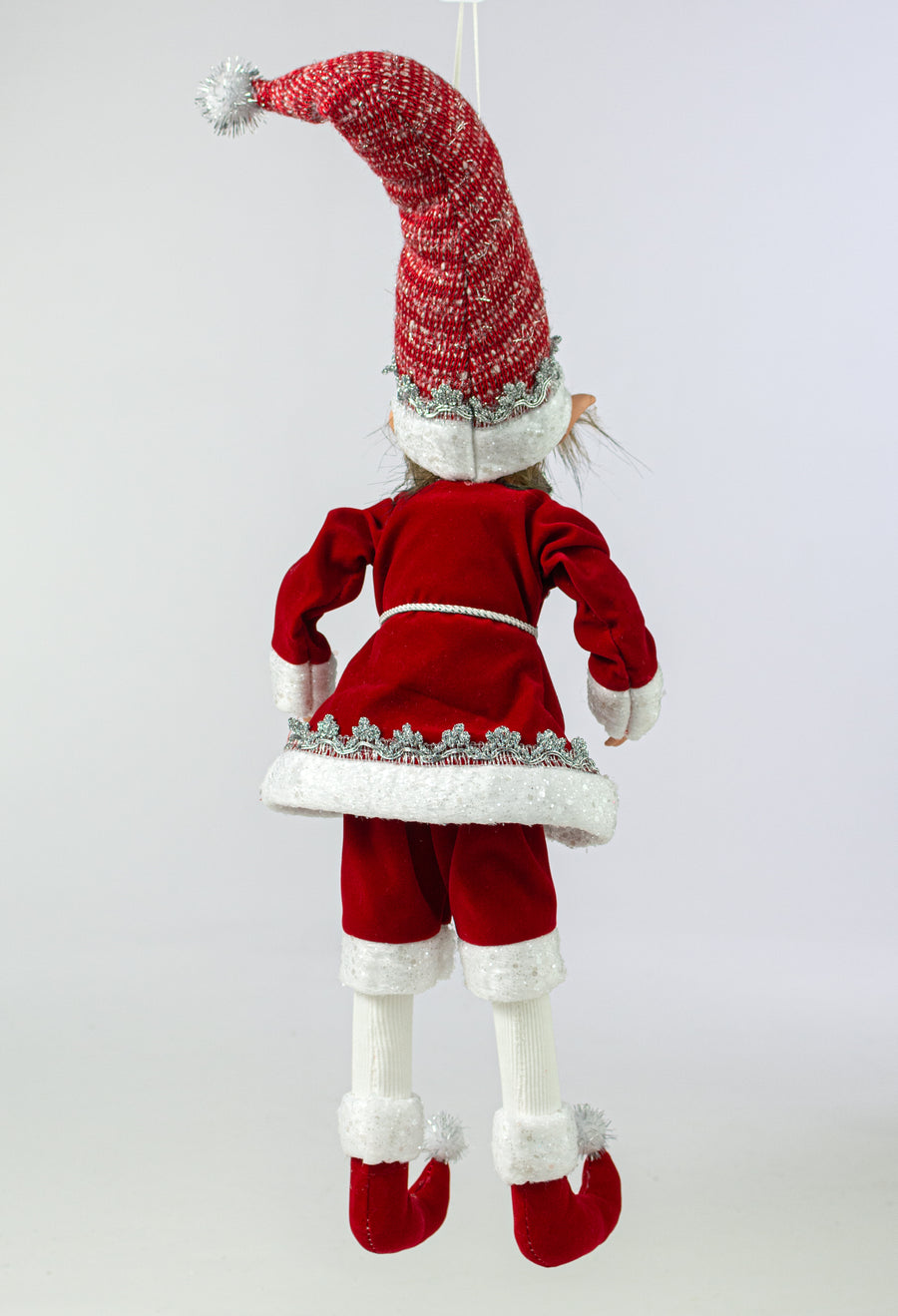 18" Velvet Fur Elf Ornament: Red