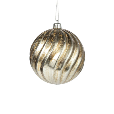 100mm Shatterproof Swirl Ball Ornament: Antique Gold Wash