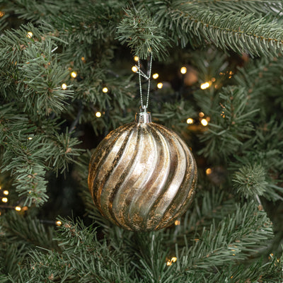 100mm Shatterproof Swirl Ball Ornament: Antique Gold Wash