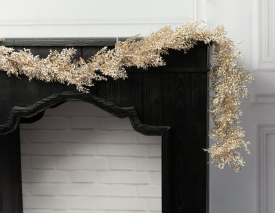72" Glitter & Snow Cedar Arborvitae Garland: Champagne Gold