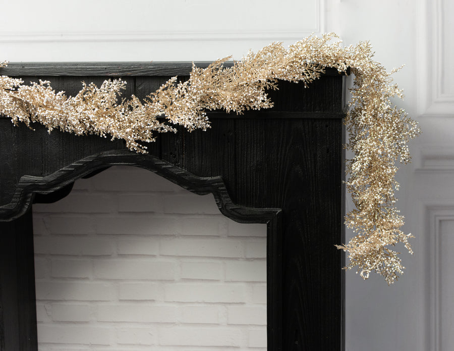 72" Glitter & Snow Cedar Arborvitae Garland: Champagne Gold