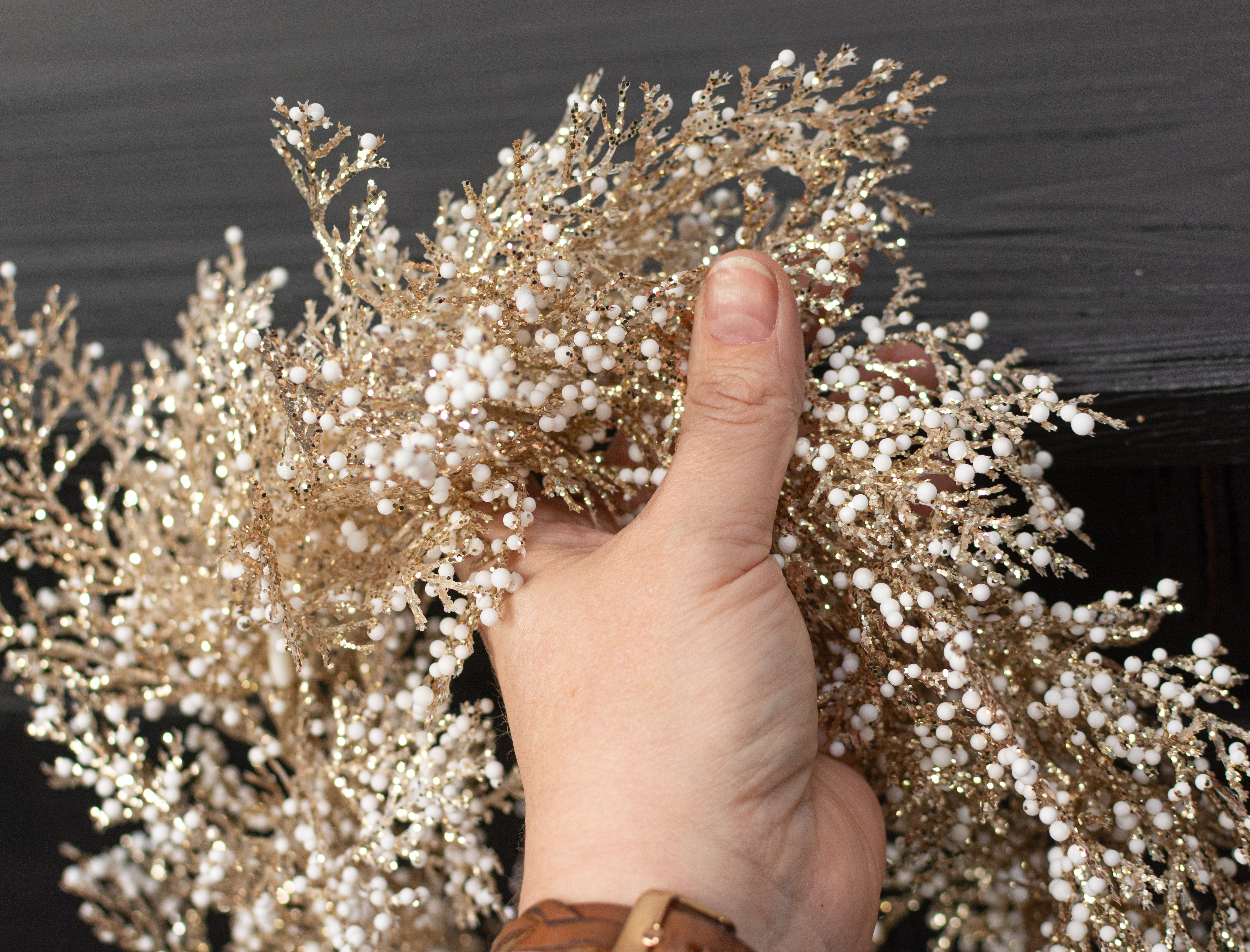 72" Glitter & Snow Cedar Arborvitae Garland: Champagne Gold