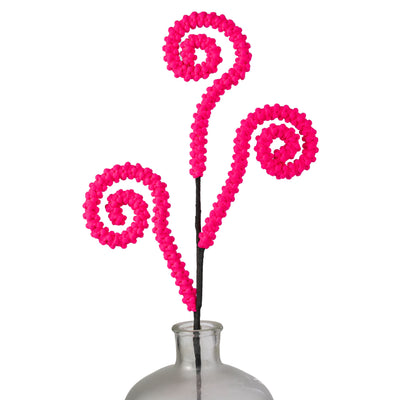28" Puff Chenille Spiral Curly Spray: Neon Pink on Black