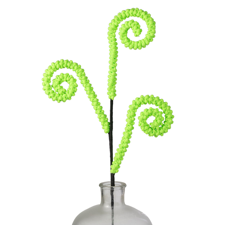 28" Puff Chenille Spiral Curly Spray: Neon Green on Black