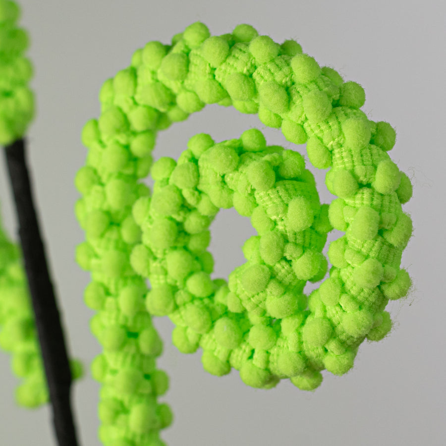 28" Puff Chenille Spiral Curly Spray: Neon Green on Black