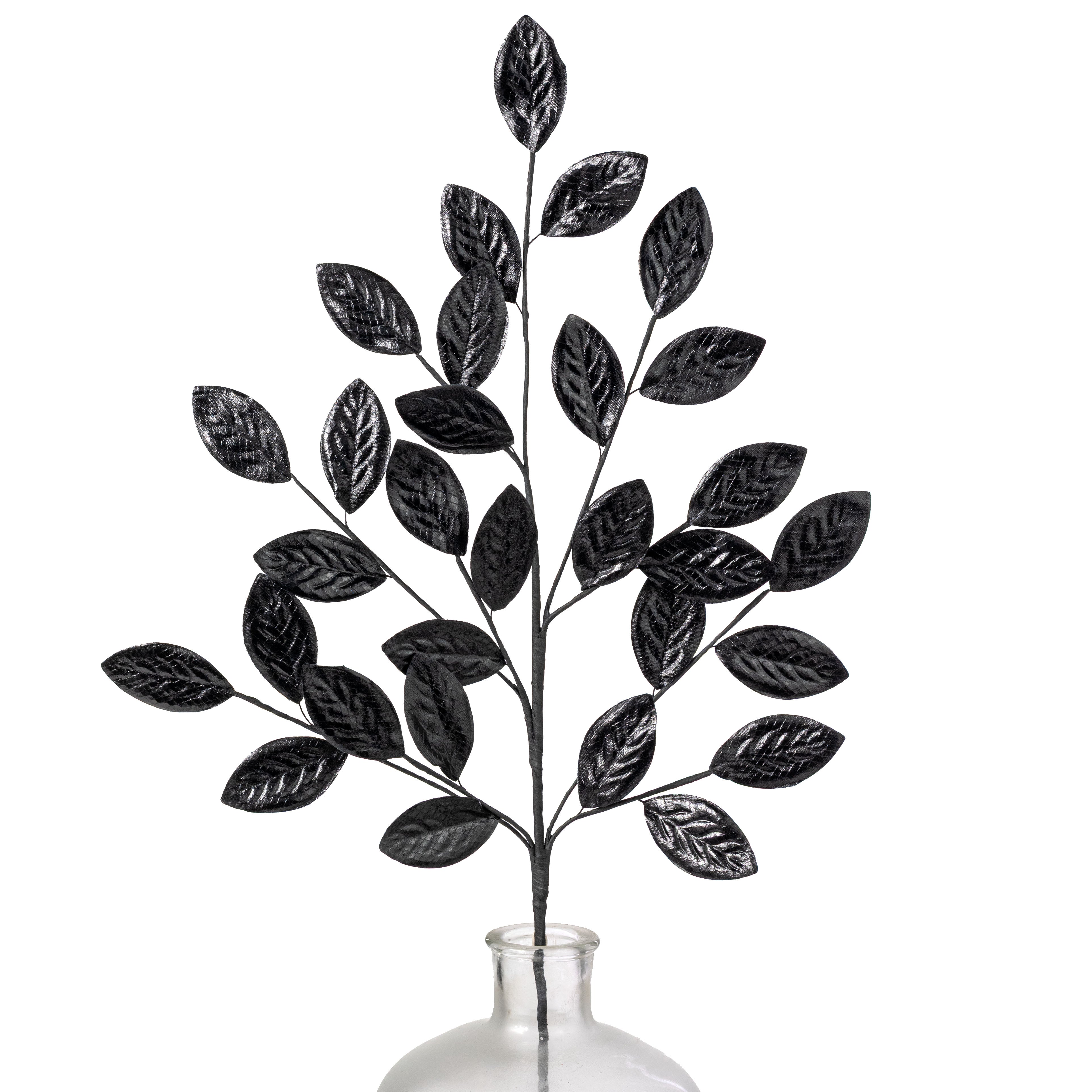 30" Metallic Snakeskin Leaves Spray: Black