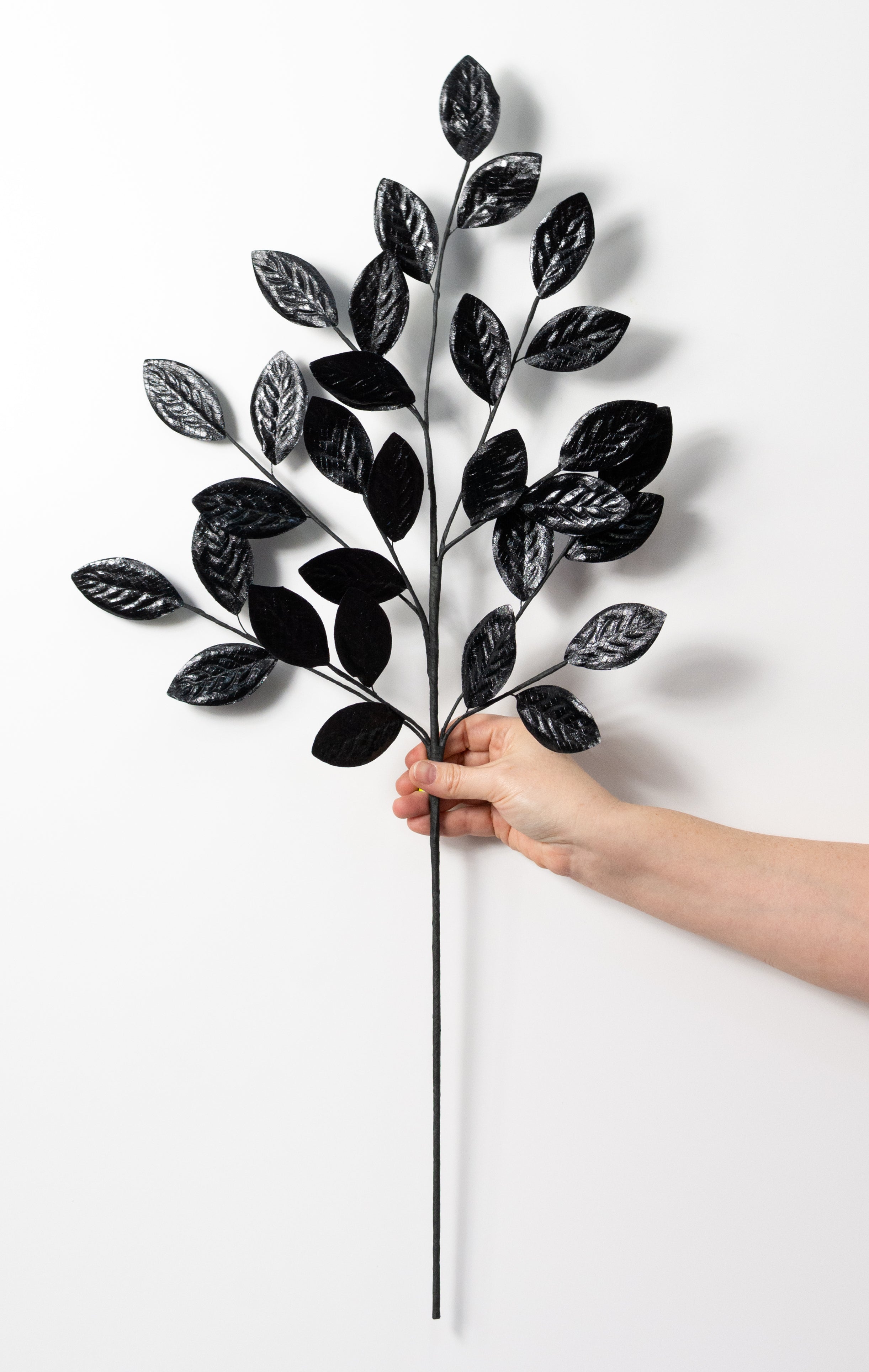30" Metallic Snakeskin Leaves Spray: Black