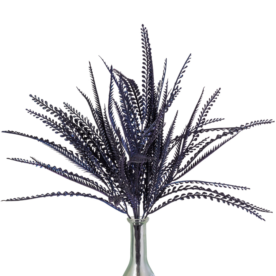 20" Plastic Leaf Button Fern Bush: Black & Iridescent Purple