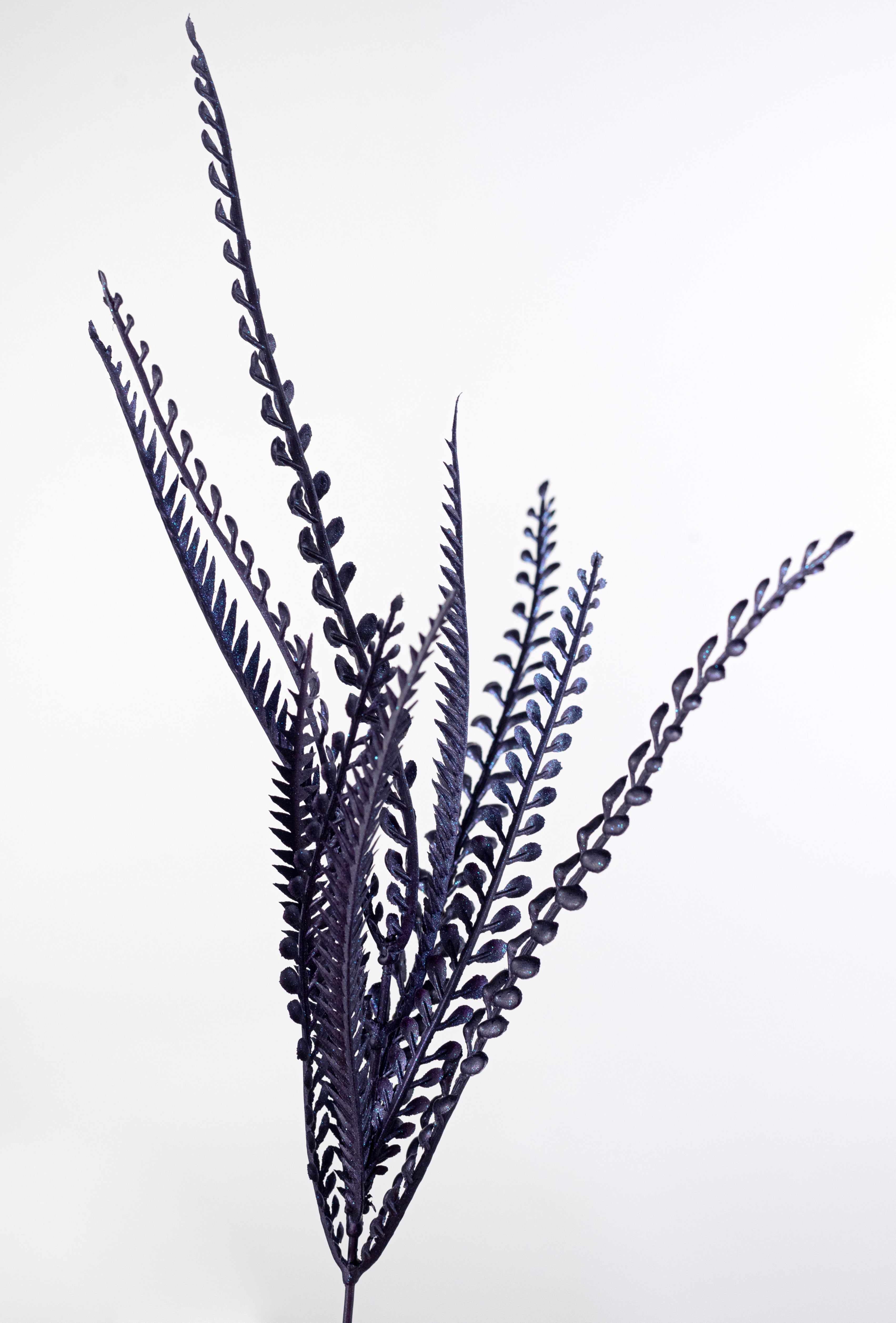 20" Plastic Leaf Button Fern Bush: Black & Iridescent Purple