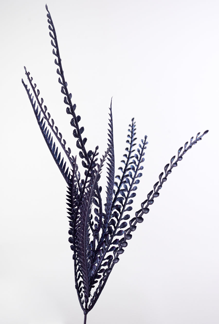 20" Plastic Leaf Button Fern Bush: Black & Iridescent Purple