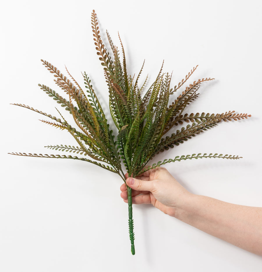 20" Plastic Leaf Button Fern Bush: Sage Green (7 Stem)