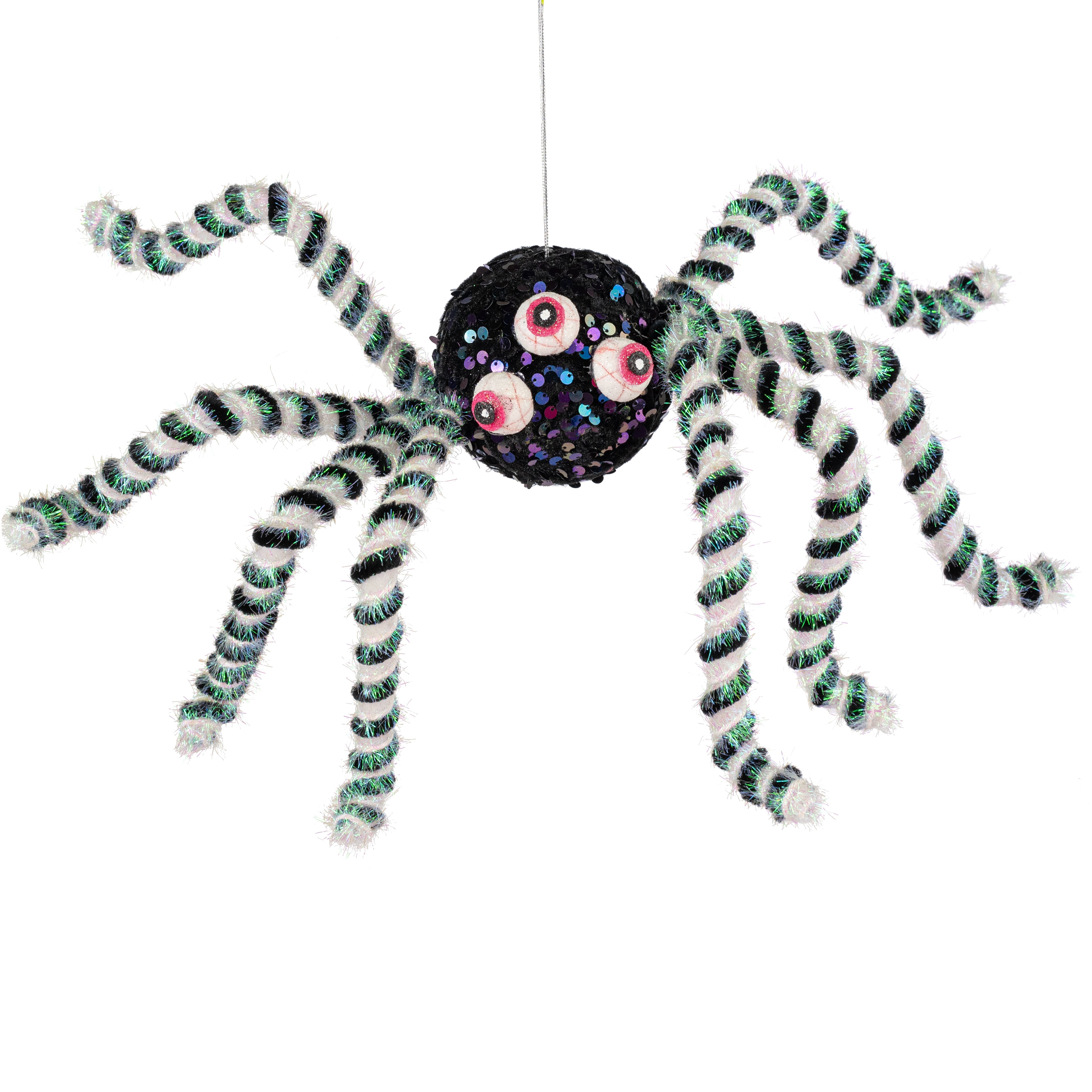 17" Iridescent Sequin Monster Eyes Spider Decor