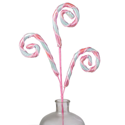 28" Glossy Iridescent Stripe Spiral Curly Spray: Mint & Pink