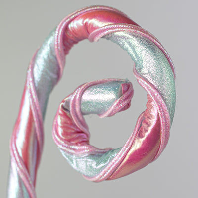 28" Glossy Iridescent Stripe Spiral Curly Spray: Mint & Pink