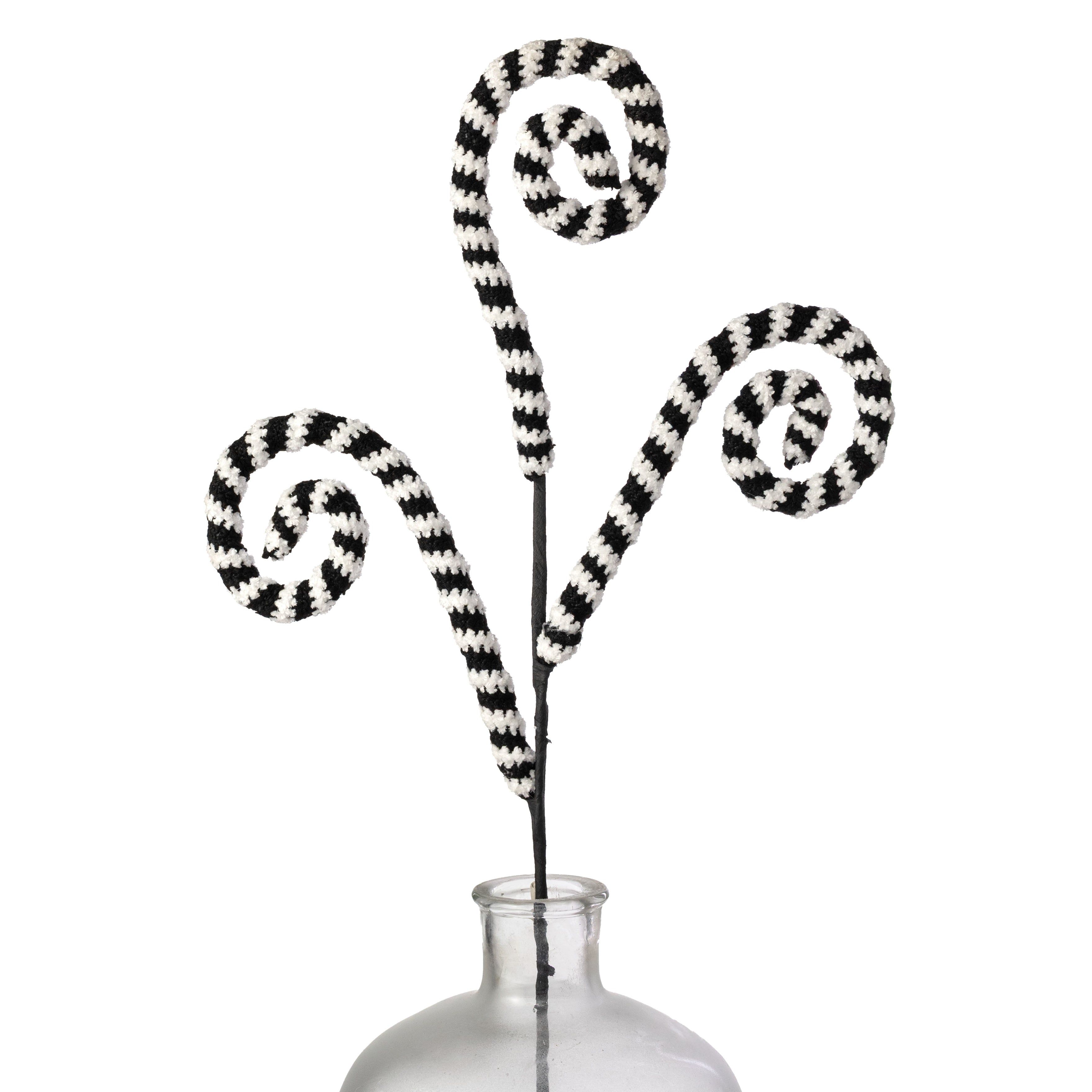 27" Chenille Stripe Spiral Curly Spray: Black & White