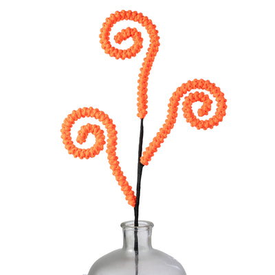 28" Puff Chenille Spiral Curly Spray: Neon Orange on Black