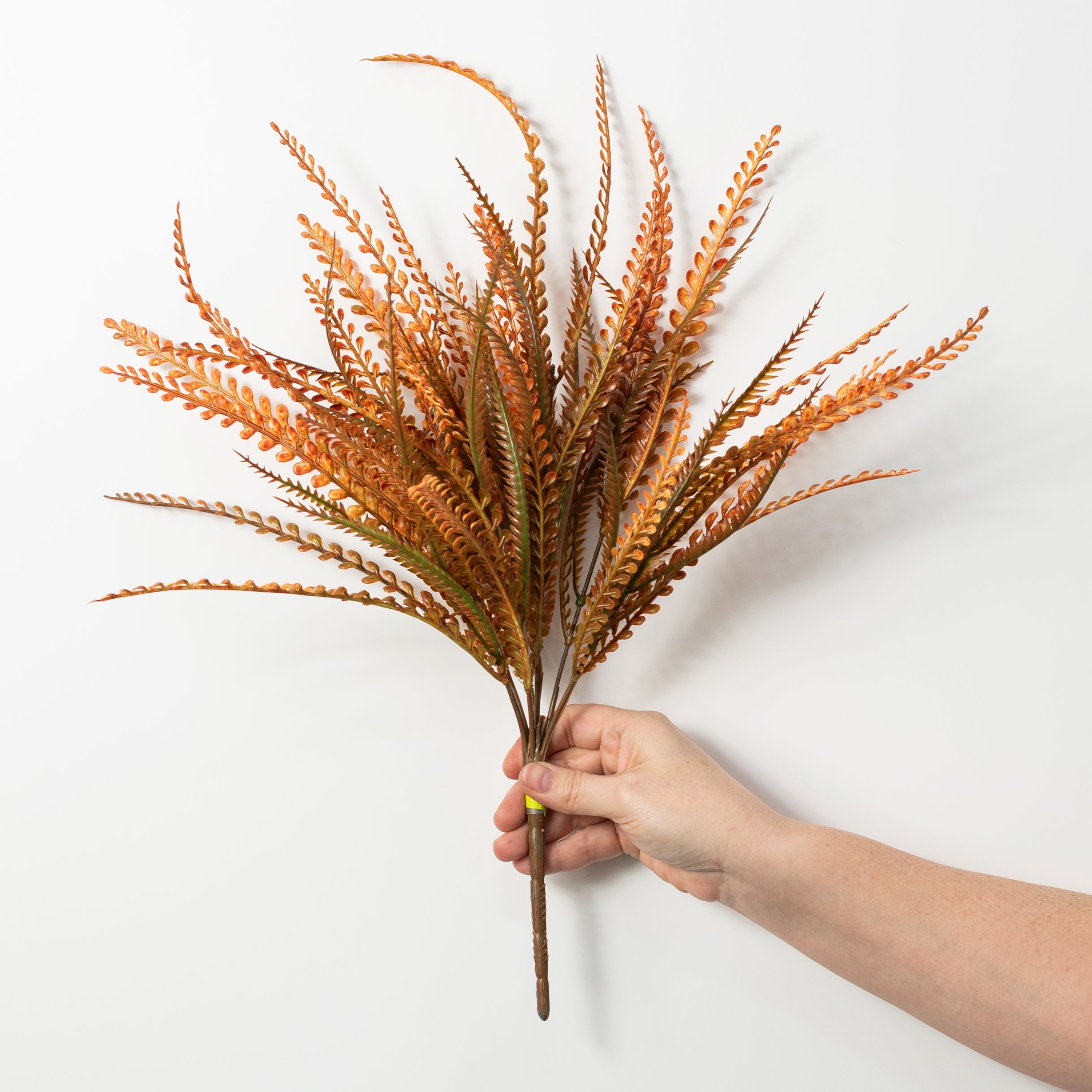 20" Plastic Leaf Button Fern Bush: Orange (7 Stem)