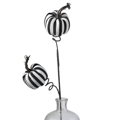 26" Stripe Fabric Pumpkins Spray: Black & White