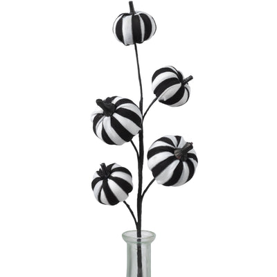 16" Stripe Fabric Pumpkins Pick: Black & White
