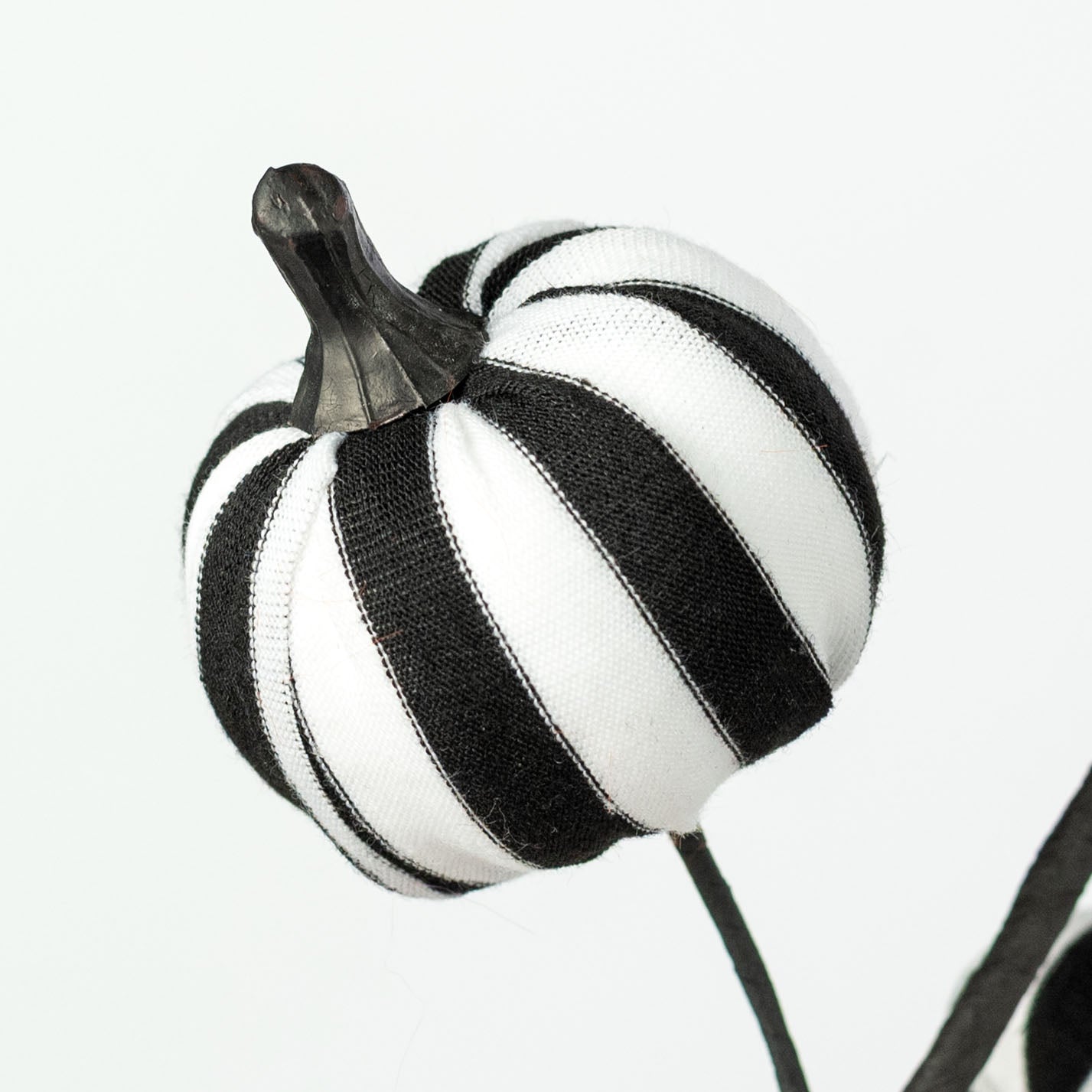 16" Stripe Fabric Pumpkins Pick: Black & White