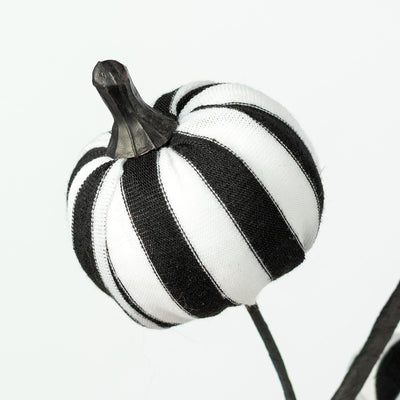 16" Stripe Fabric Pumpkins Pick: Black & White