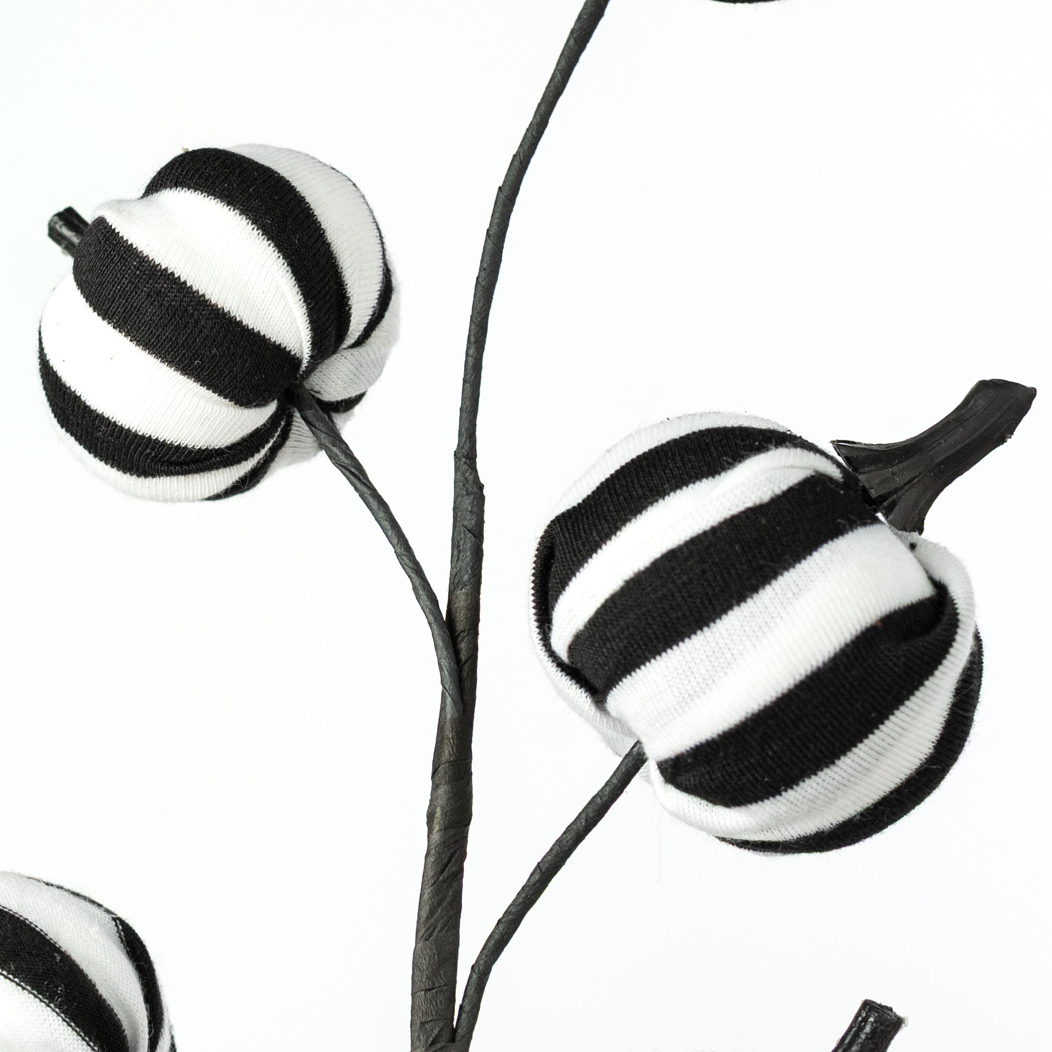 16" Stripe Fabric Pumpkins Pick: Black & White