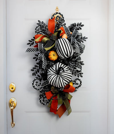 8" Stripe Fabric Pumpkin Decor: Black & White