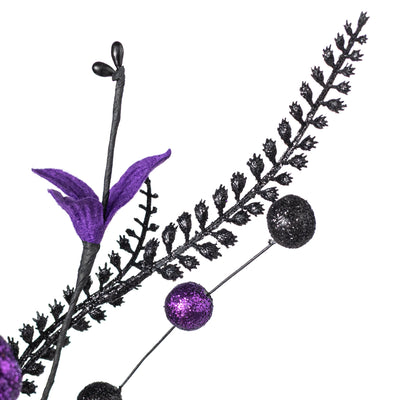 17" Glitter Pumpkins, Balls & Ferns Pick: Purple & Black